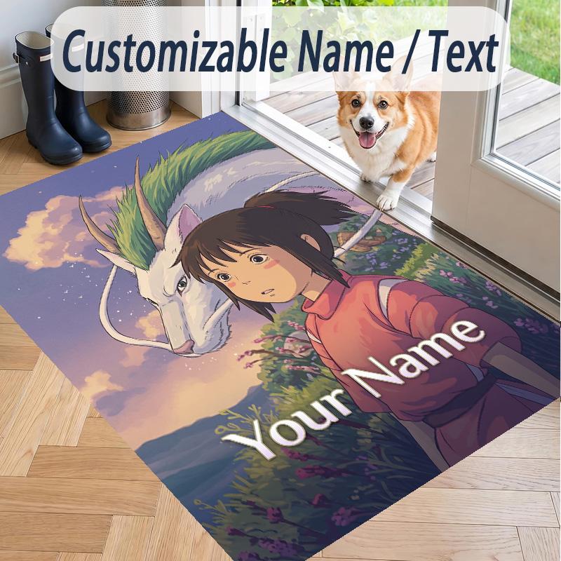 Custom Text Spirited Away Pattern Floor Rug Soft Indoor Carpet Mat Living Room Bedroom