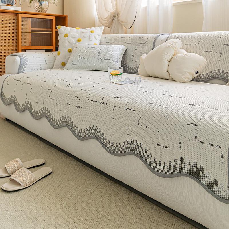 Summer Mat, Summer Fixed Non-Slip Seat Cushion, One-Piece Special-Shaped Sofa Cover, Straight Row Ice Silk Sofa Cushion