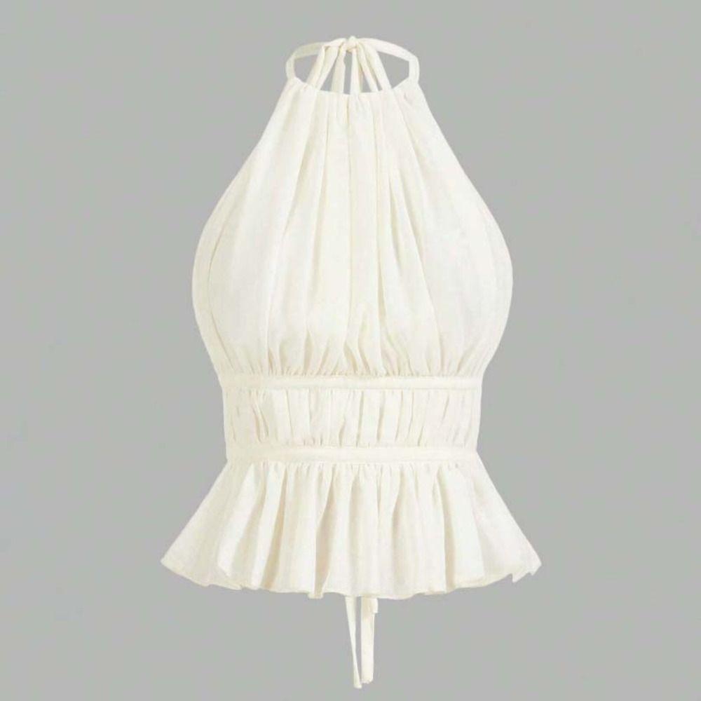 Sleeveless Chiffon Vest Tops Halter Women's Crop Top Simple Lace-up Camisole Club