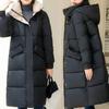 Korean Fashion Stand Collar Hooded Warm Hem Knee-length Puffer Jacket Women Winter Cotton-padded Oversized Parkas Casual Jackets