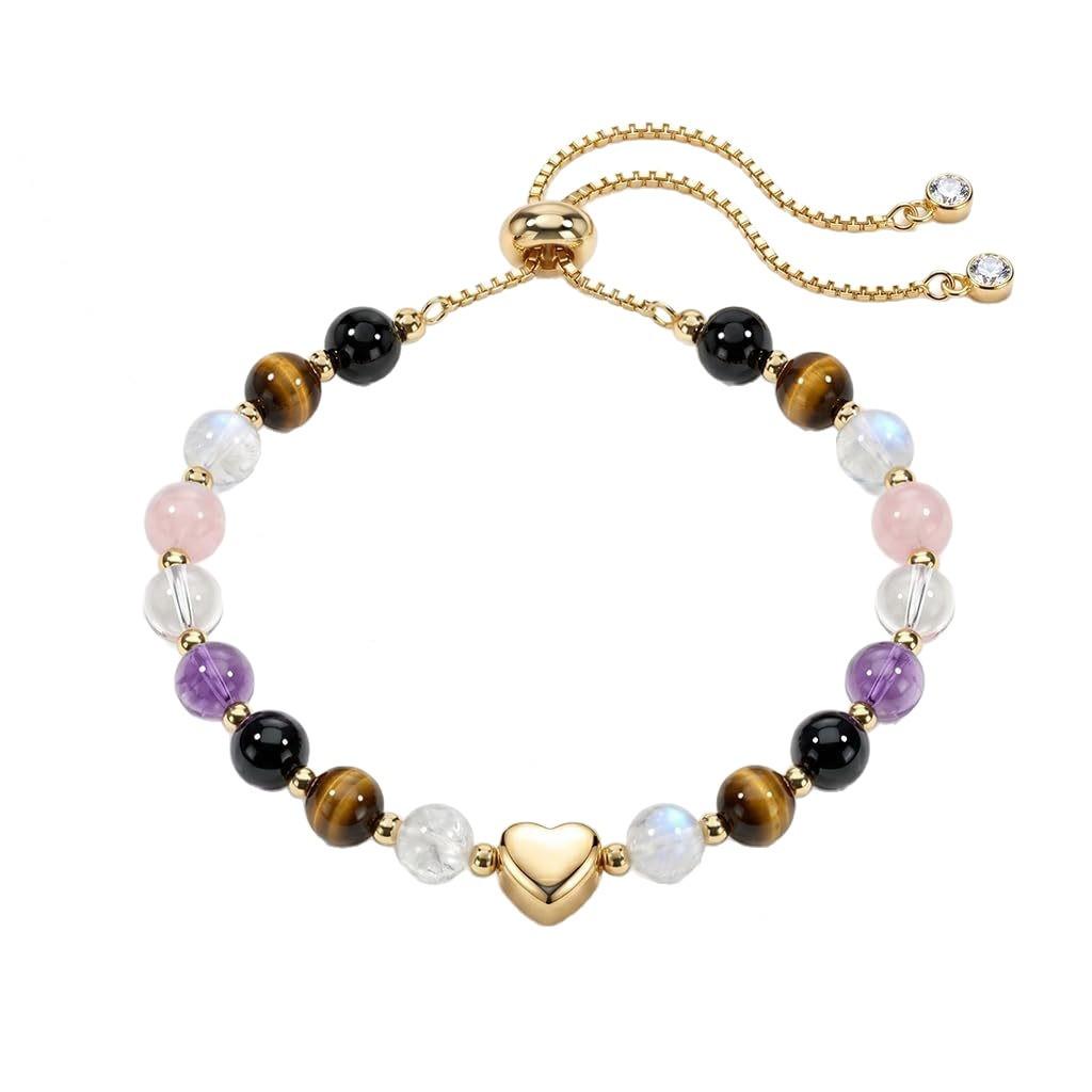 Amethyst Stainless Steel Pulling Bracelet Women's Gold Love Beaded Crystal Bracelet Obsidian Bracelet Jewelry