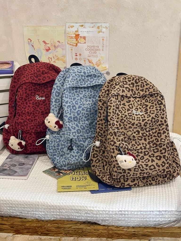 Women's Red Leopard Print Double Shoulder Backpack - Stylish American Niche Travel Bag, Large Capacity, Lightweight