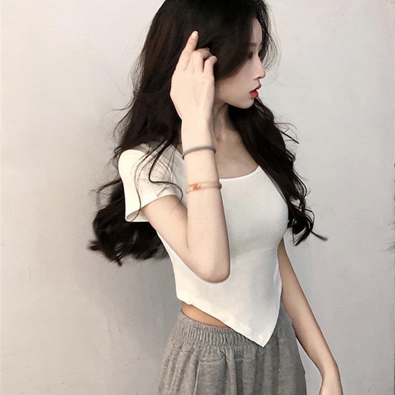 Трендовый топ с квадратным вырезом и короткими рукавами, женский, летний 2024, приталенный, повседневный