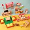 Деревянные Мини Наборы Мебели Детские Игрушки для Дома - Спальня, Гостиная, Кухня, Аксессуары для Ванной Комнаты Подарки для Мальчиков и Девочек