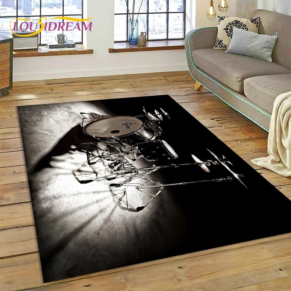 3D Drum Kit Drum Stand Set Music Instruments Rug Carpet for Living Room Bedroom Home Decor,Non-slip Decoration for Sofa Doormat