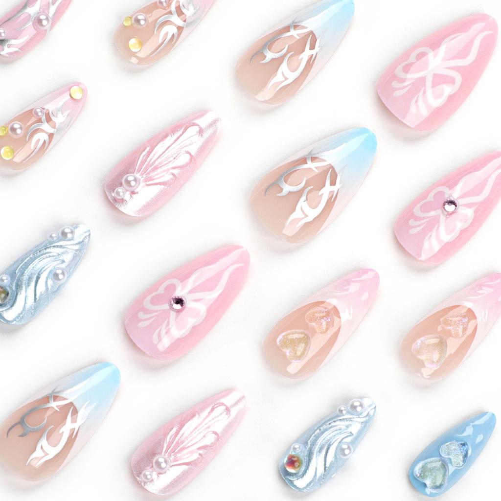 24 шт. Новые 3D маникюрные ногти Love Bow Wearing Nail розовые съемные носимые накладные ногти