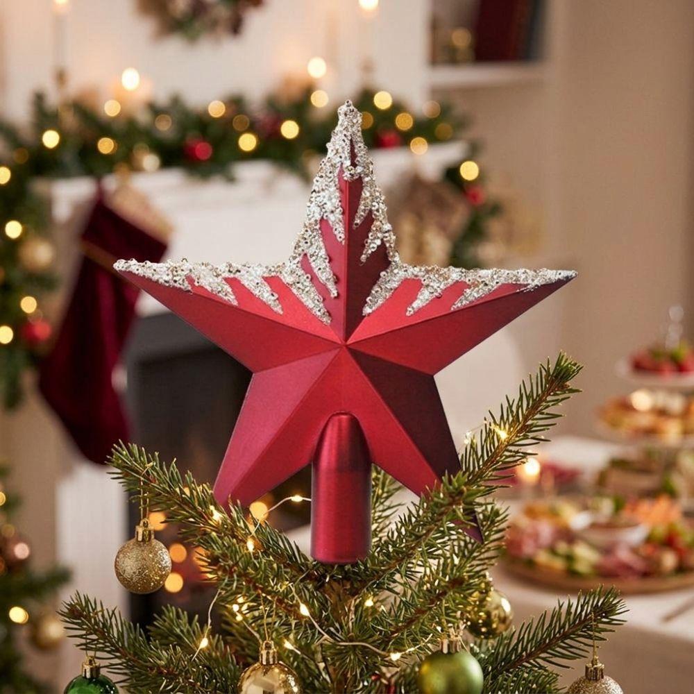 Plastic Christmas Tree Topper Star Electroplated Coating Xmas Top Star Ornament Holiday Gift