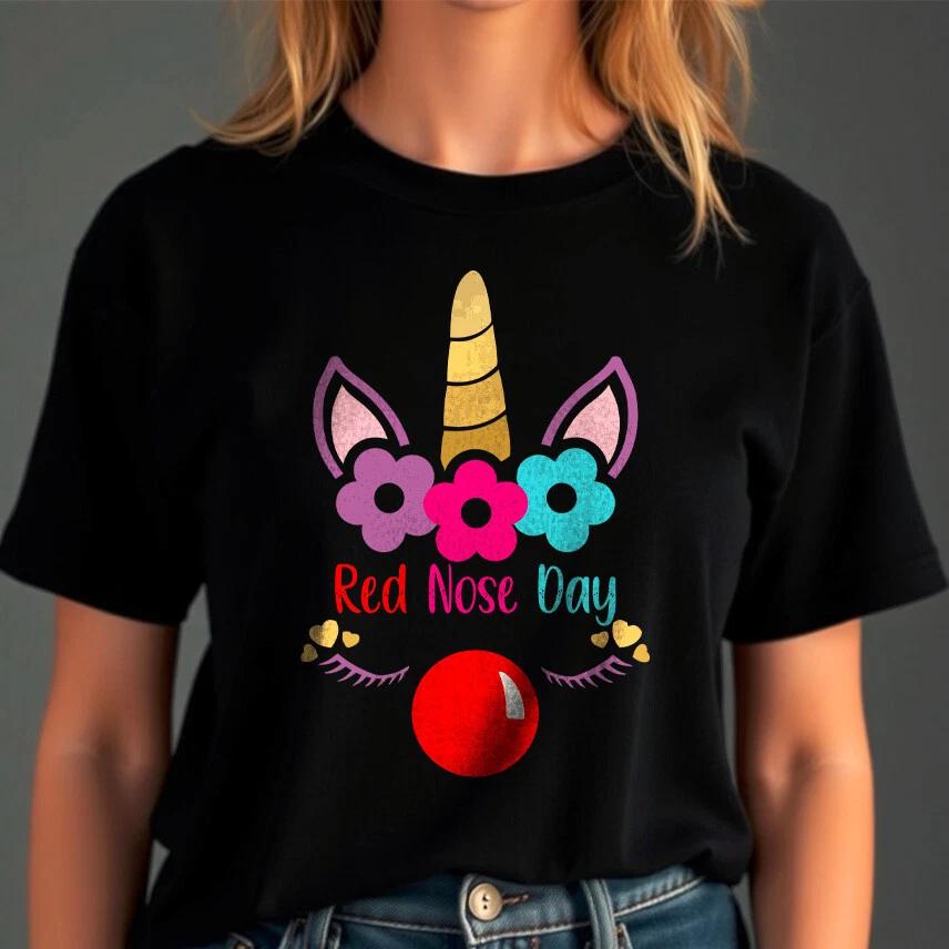 Red Nose Day Unicorn Funny T-Shirt Novelty Comic Relief Tee Top
