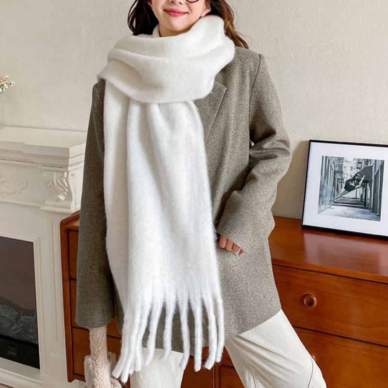 Thickened Warm Cold-proof White Shawl Scarf Women's Autumn Winter Warm Long Tassels Scarf