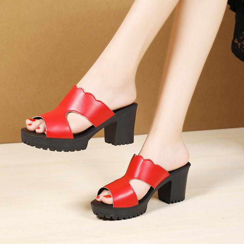 Туфли на платформе и каблуке, женская свадебная обувь, летние кожаные тапочки 2024 года, женские туфли на высоком каблуке, мягкие и удобные из кожи на толстом каблуке