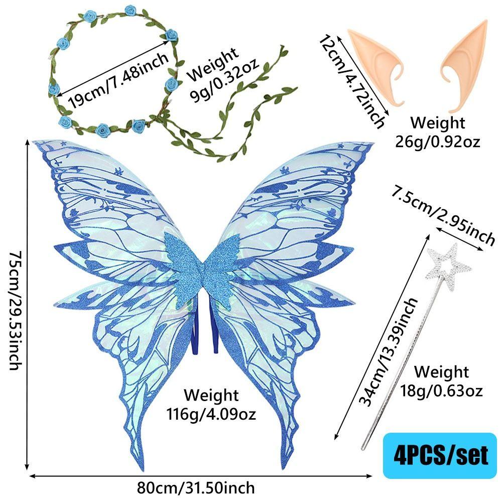 Star Wand Fairy Butterfly Wings Flower Crown Sparkling Angel Wings Fairy Costume Set  Halloween