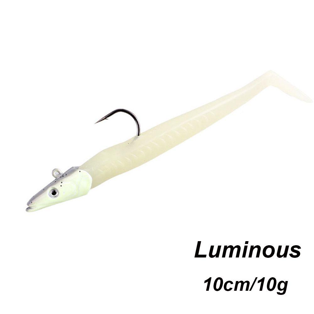 Durable 10g 19g 34g Luminous Worm Barbed Hook Fish Eel Lure Lead Jig Head Artificial Soft Bait
