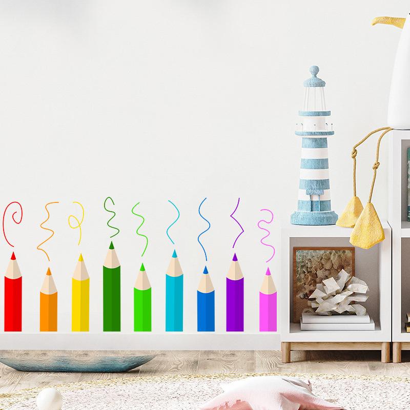 Мультяшные красочные наклейки на стену в виде карандашей для детской комнаты, яслей, дома, самоклеящиеся наклейки на стену