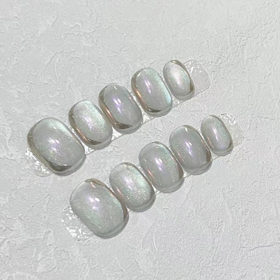 Wearing Armor Daily Short Handmade High-end Glass Bead Light Bulb Cat Eye Removable Fake Nail Plate