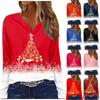Women's T Shirt Tee Button Long Sleeve Christmas Print Daily Weekend Fashion Basic V- Neck Regular Top