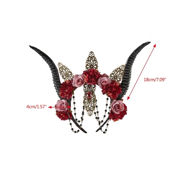 Готический ободок с овечьими рогами, стимпанк, рога дьявола, украшения из роз для костюмированной вечеринки на Хэллоуин, реквизит для фото