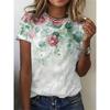 Summer Round Neck 3D Flower Pattern Printed Top Fashionable Casual Short Sleeved Women's T-shirts