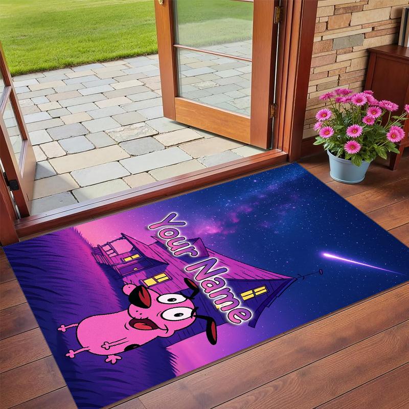 Crystal Velvet Rug Custom Name Text, Soft Non Slip Floor Mat Home DecorCourage the Cowardly Dog