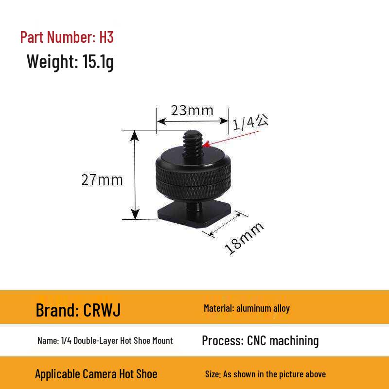 DSLR Camera Double Layer Metal Hot Shoe Mount with 3/8 & 1/4 Locking Flash Screw Base