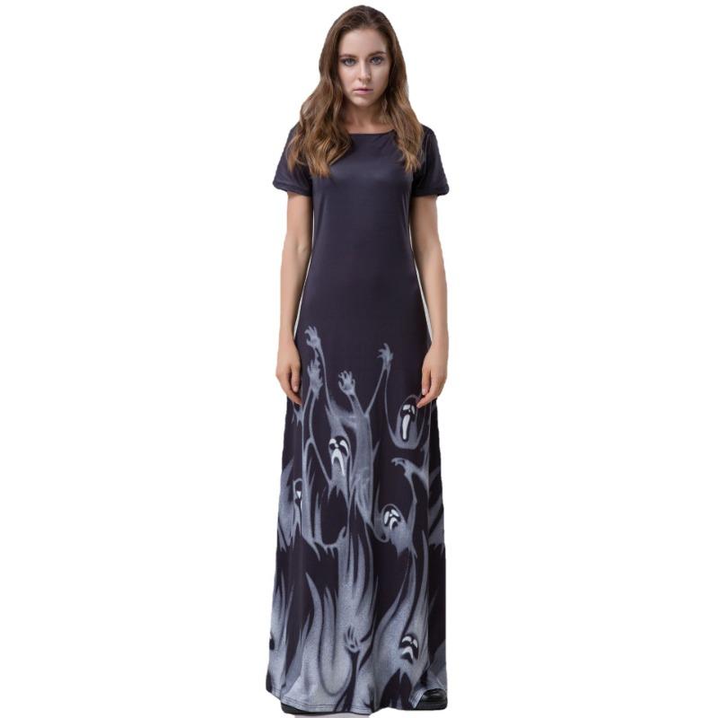 Halloween, Cape Dress Vampire Bride Reaper Witch Robe Print Horror Skull Costume Woman