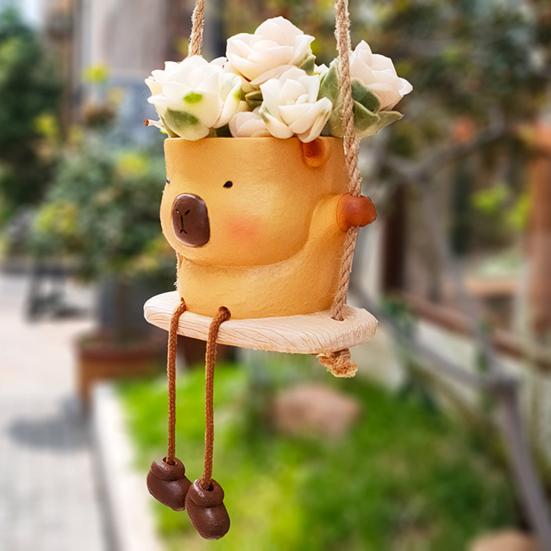Кашпо-качели в виде животного, настенное, горшок для цветов, мультяшная капибара, лев, кашпо для суккулентов, маленький кактус, декор для дома и улицы