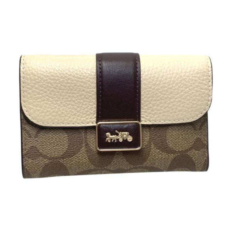 New COACH Grace Canvas With Leather Clutch Wallet Mini Women's Light Khaki & Chalk CC060-IMOTV