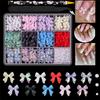 12Grids/Box Mixed Resin Bowknot Nail Charms 3D Colorful Bow Kawaii Rhinestone Nail Art Decorations DIY Manicure Parts Pen Tweeze