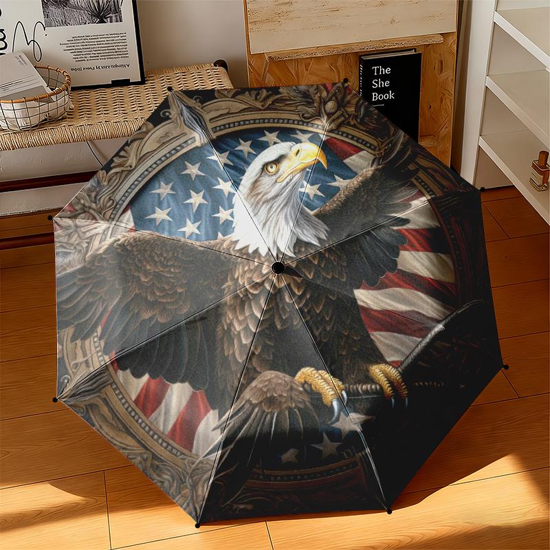 1pc American Bald Eagle Poster Umbrella Portable Folding Umbrella Iron Frame Hole Bone Structure Outdoor Home Umbrella
