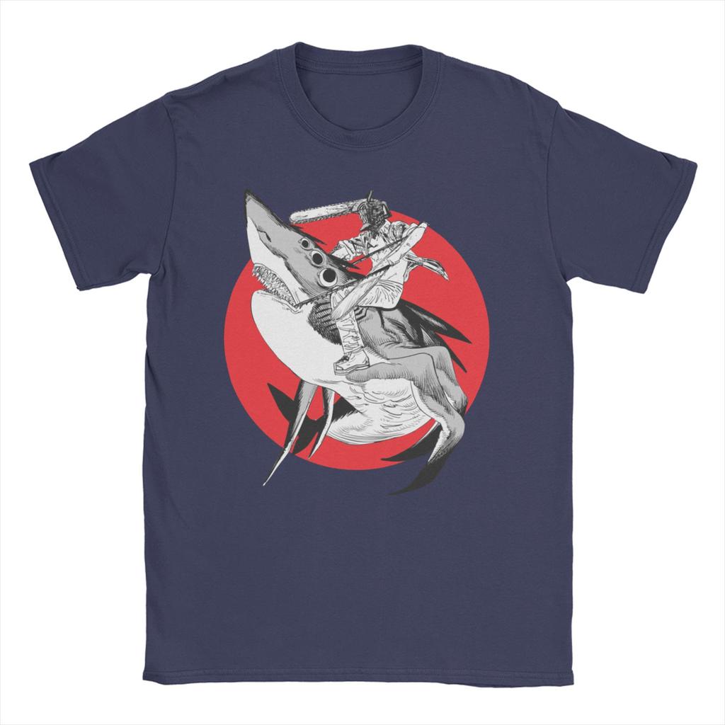 Shark and Denji T Shirts for Men Women Pure Cotton Awesome T-Shirt O Neck Chainsaw Man Manga Devil Makima Anime Tee Shirt  6XL