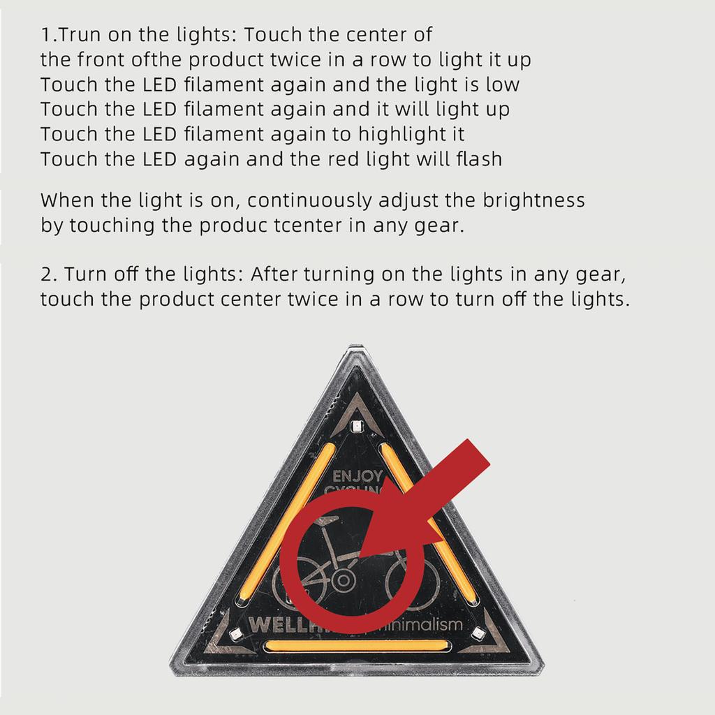 LED Cycling Triangle Safety Night Adjustable Brightness High Visibility Bike Warning Light Type-C Charging for Hiking Fishing
