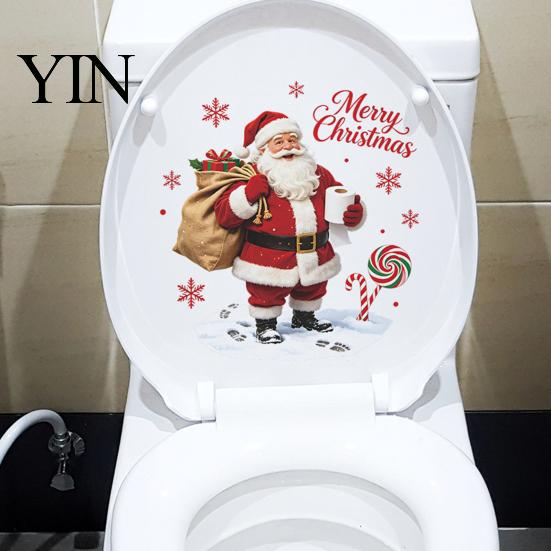 Christmas Gift for Bathroom Toilet Stickers, Funny Santa Claus Waterproof Lid Tank Seat Decals Festive Ceramic Glaze Safe Decals Cistern Self-Adhesive