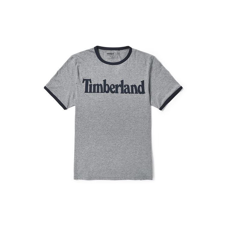 Timberland Футболка с коротким рукавом и принтом логотипа Color Block Collar, мужские топы, серые A2B86052