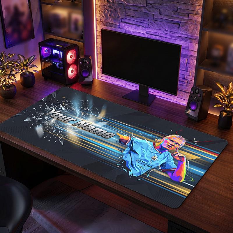 Erling Haaland Custom Large Mouse Pad, Personalized Name Text Print, Football Logo Non‑Slip Desk Mat Gaming Gift