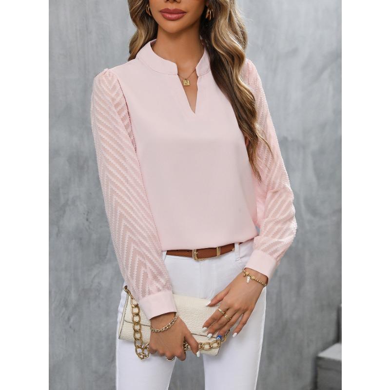 Spring and Autumn Women's Shirt Blouse Fashion Splicing Solid Color Blouse Long Sleeve Tops