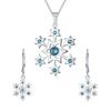 Holiday Party Jewelry CZ Cubic Zirconia Snowflake Dangle Pendant or Brooch Christmas Pin Exquisite Sterling "Blue Set, Earrings, Necklace, - .925