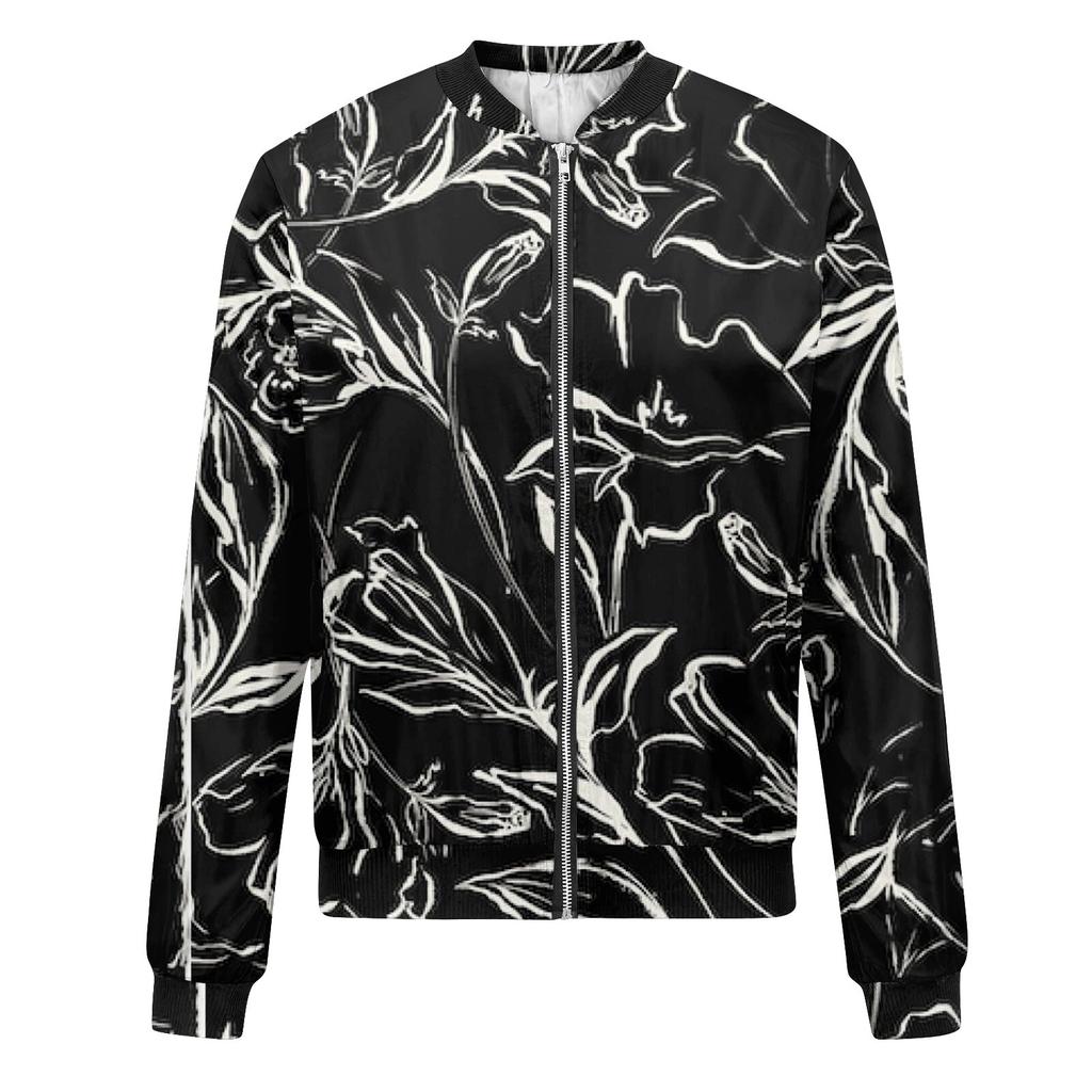 Женская модная повседневная куртка на молнии с длинным рукавом с цветочным/листовым принтом и круглым вырезом