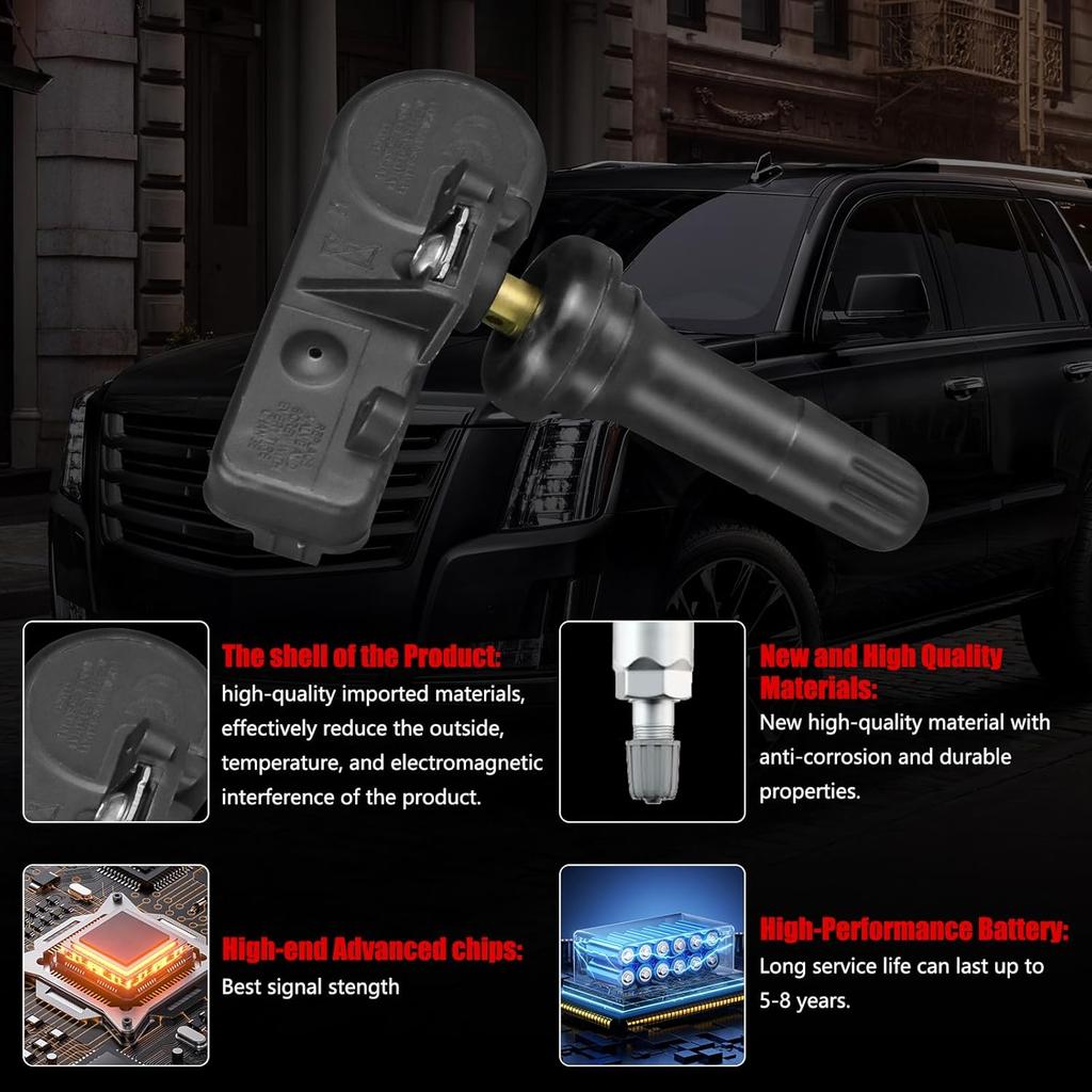 Датчик TPMS, совместимый с Chrysler Dodge Jeep Ram Fiat - 4 шт., предварительно запрограммированный, 433 МГц, датчик контроля давления в шинах для 300 Durango Challenger