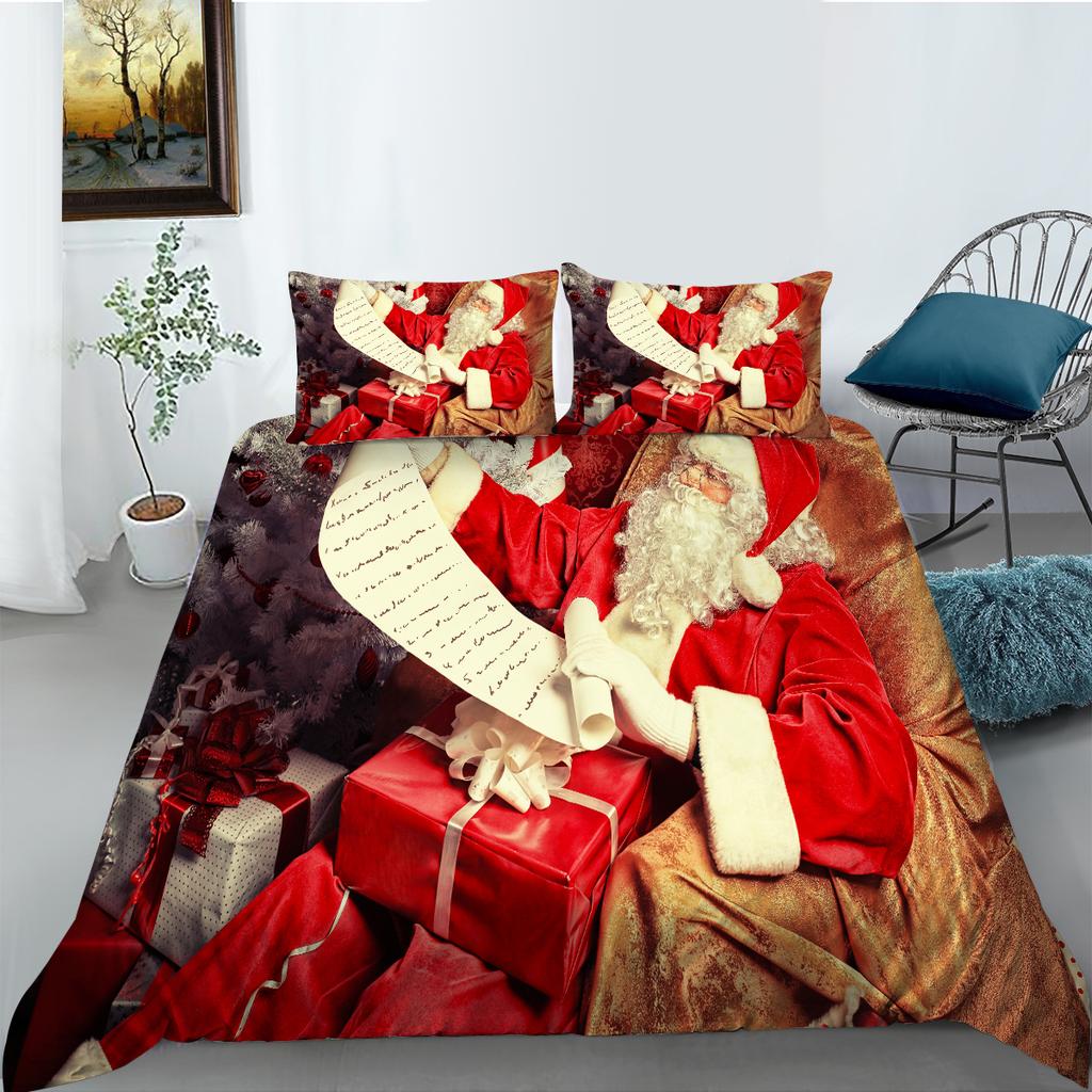 3D Christmas Bedding Holiday Decoration Quilt Cover Pillowcase 2 or 3 Double Bed Single Bed Full Size Soft Washable Zipper Home Decoration