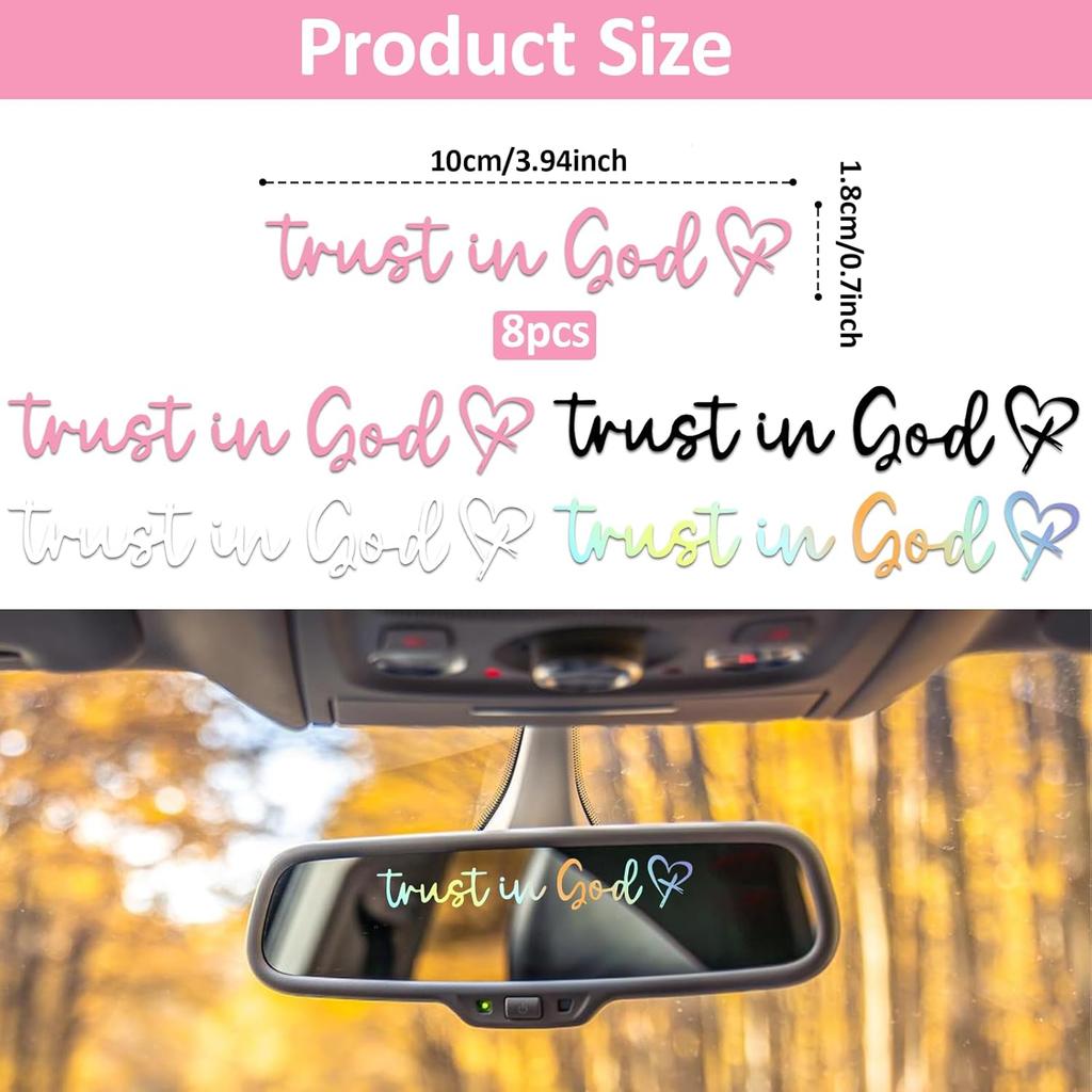 8 X Trust in God Rearview Mirror Sticker, 4 Colors Stickers For Cars Trust In God Mirror Decal Cute Car Stickers Auto Sticker and Decals Fits Most