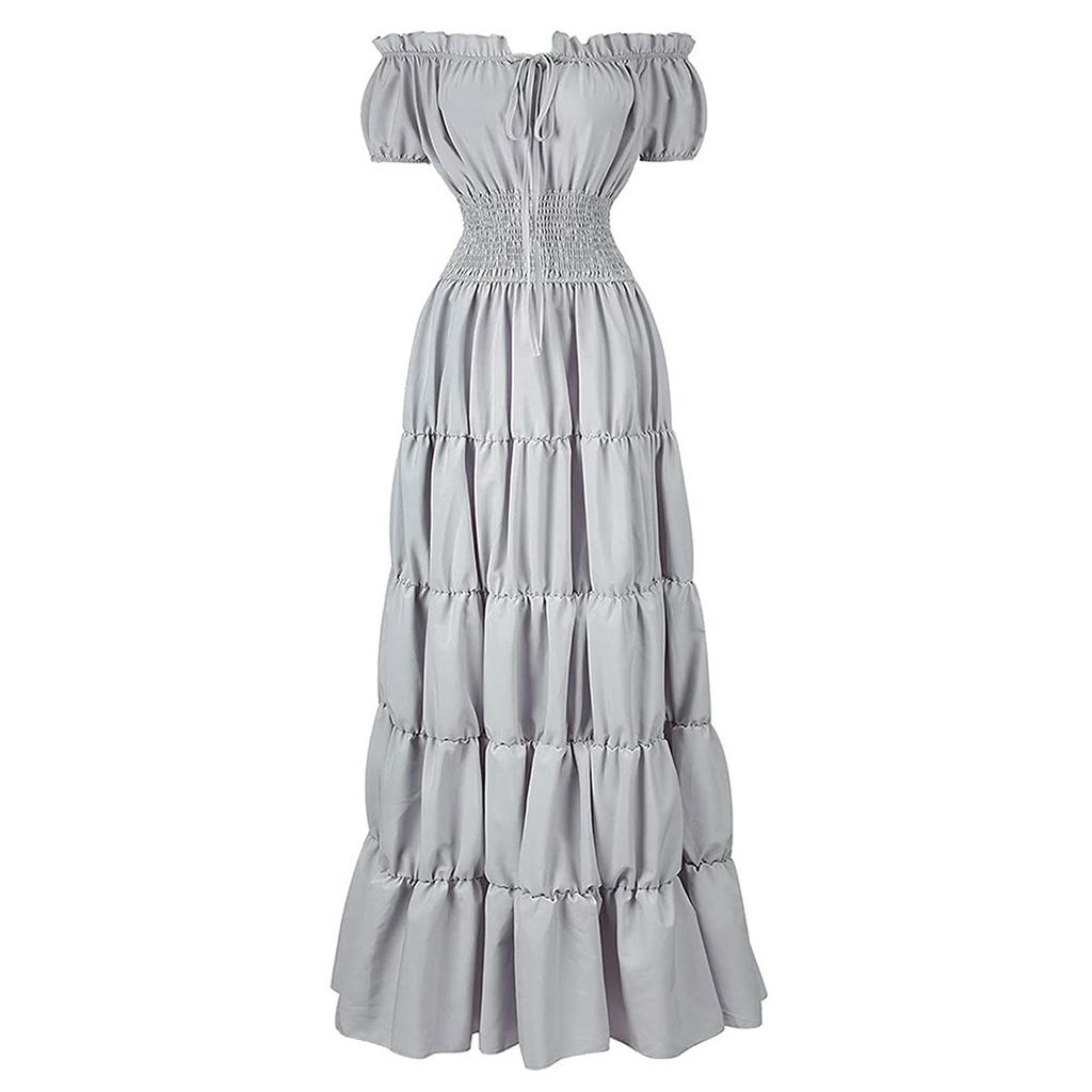 Dress For Women Stage Costume Halloween COS Retro Solid Color Waistband Dress Party Evening Night Long Dress