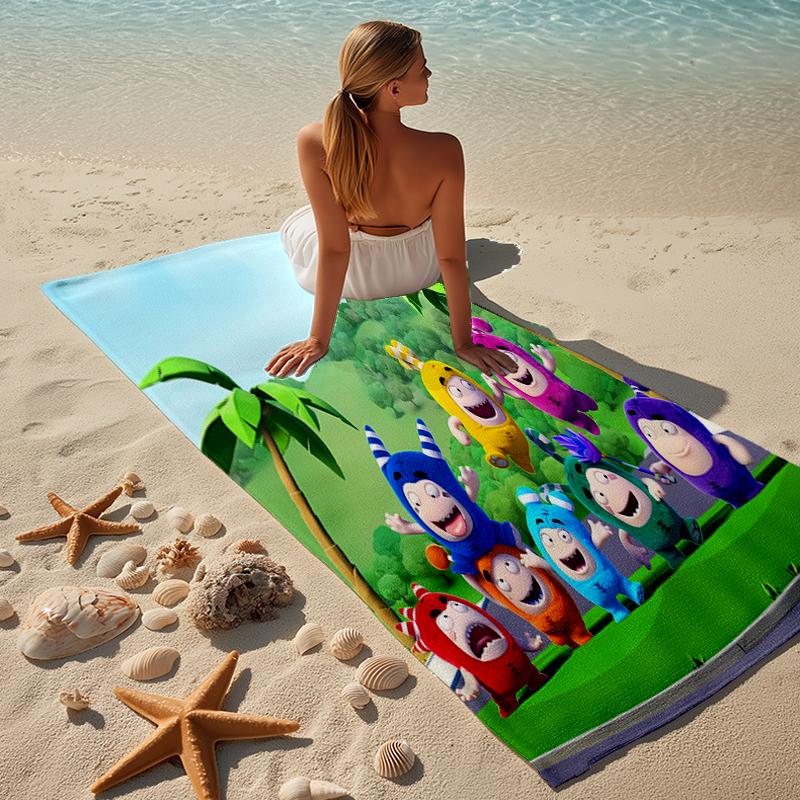 Пляжное полотенце с рисунком Oddbods - мягкое, впитывающее, быстросохнущее, можно стирать в машине - идеально для плавания, кемпинга, купания