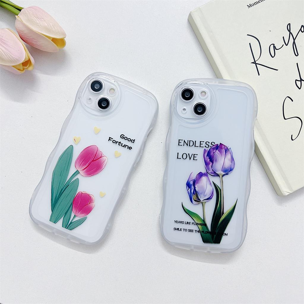 Good Fortune and Endless Love Tulip Pattern Soft TPU Shell Fashion Phone Case for iPhone Samsung Vivo Xiaomi Oppo