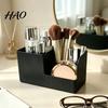 Office Supplies Organizer Desktop Storage Box with Three Compartments, Vertical Stripes Plastic Organizer, Space Saving Container for Cosmetics