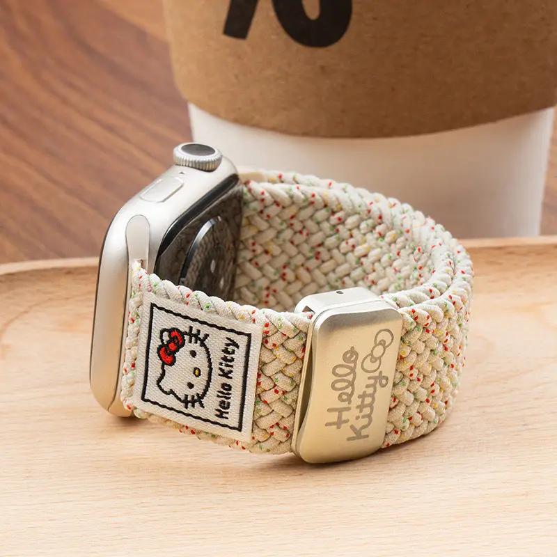 Милый ремешок для часов HelloKitty IWatch10, мультяшная магнитная застежка, плетеный нейлоновый ремешок для Iwatch 10-го поколения 9 8 7 6 5Ultra SE
