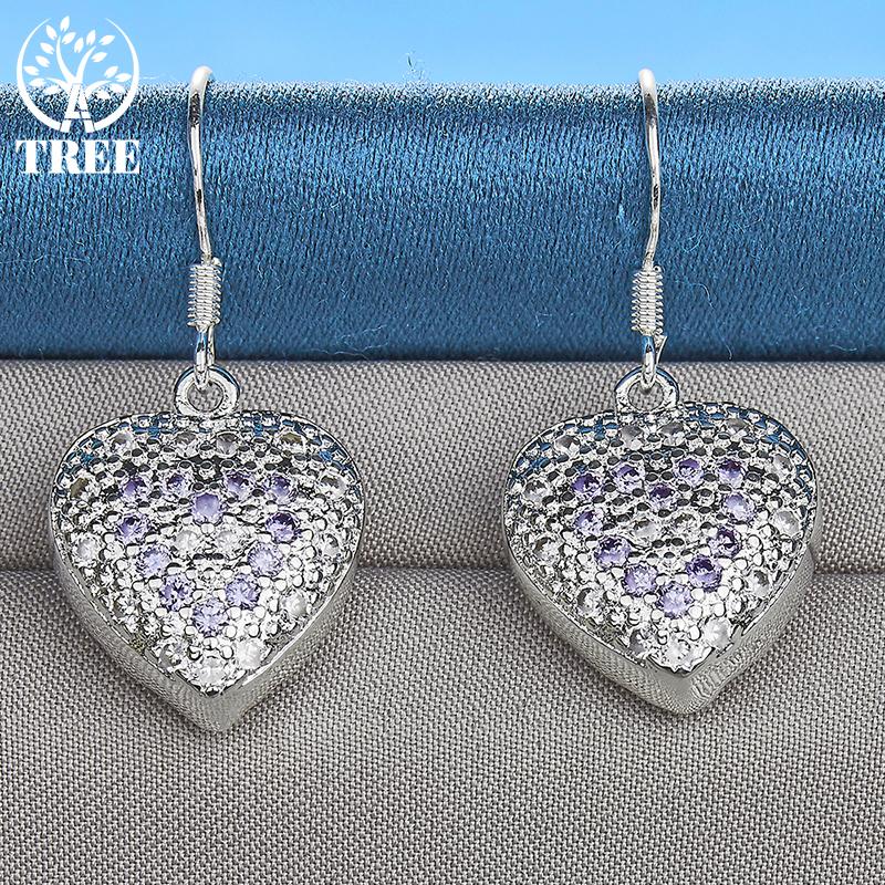 Ювелирные изделия из стерлингового серебра 925 пробы с фиолетовым цирконом в форме сердца AAA