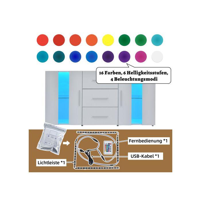 Meuble de rangement TV - MUVOE - 140x35x70 cm - 16 lumières LED multicolores - Montage facile