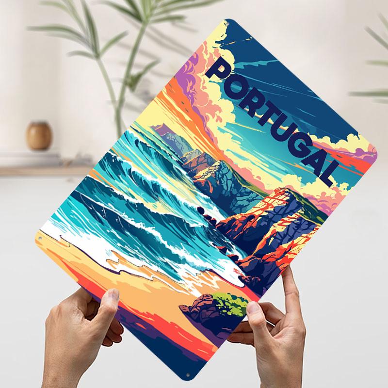Portugal Coastline Travel Tin Poster Customized Retro Wall Art Vintage Metal Signs for Room Mancave Decoration At Home Man Cave