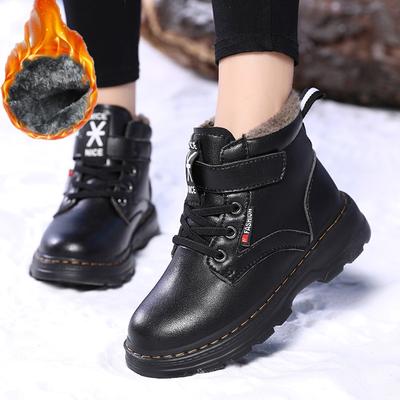 Зимние детские модные высокие ботинки больших размеров с плюшем и теплым хлопком, зимние ботинки, ботинки из хлопка 28-39