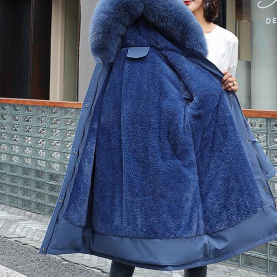 Women's Fleece Lined Parka Thicken Fuzzy Faux Fur Hooded Down Jacket with Pockets Winter Warm Drawstring Sherpa Coat