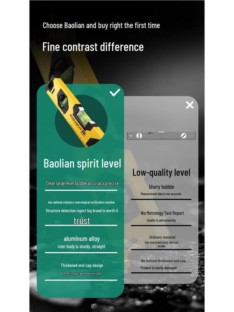 Высокоточный магнитный алюминиевый пузырьковый уровень — ударопрочный бытовой инструмент.